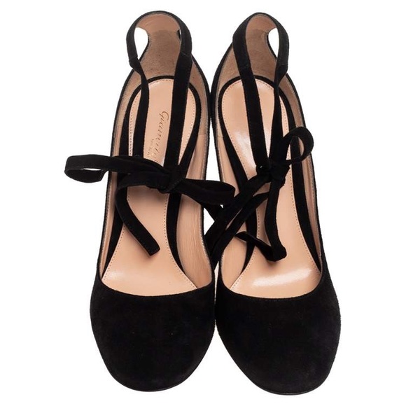 GIANVITO ROSSI Black Suede Round Toe Ankle Wrap Pumps (Size 40) - Picture 4 of 11